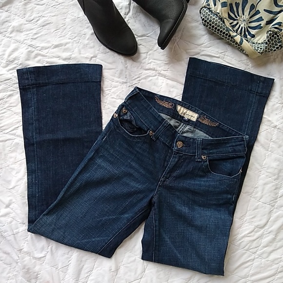 J & Company Dark Indigo Flare Jeans Low Rise Embellished Size 26 1990s/Y2K - Picture 1 of 8